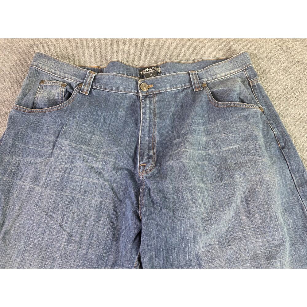 Mens Fosho Premium Collection Baggy Jeans 48x33 Wide Leg Denim Blue - Picture 6 of 10